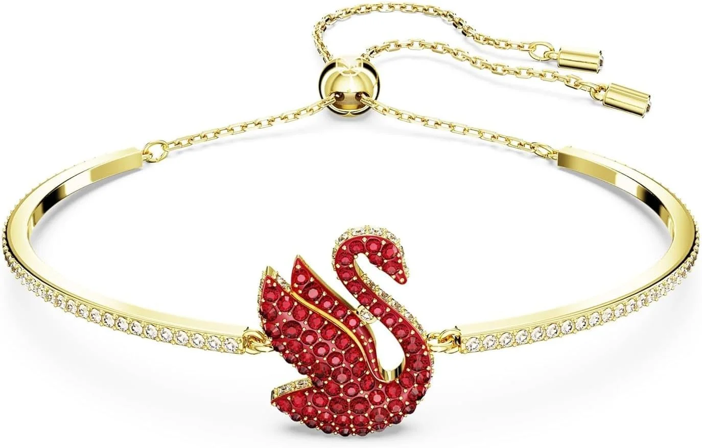 دستبند زنانه سواروسکی مدل قو، روکش طلایی، سایز متوسط، قرمز