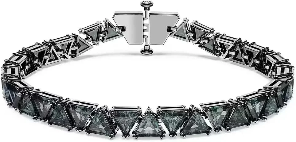 دستبند سواروسکی ماتریکس، برش مثلثی، مشکی، روکش روتنیوم
