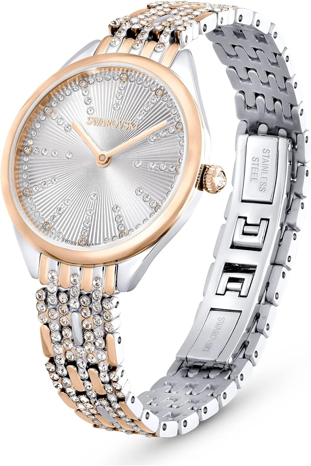 ساعت مچی زنانه سواروسکی مدل 5649987 با صفحه آنالوگ رزگلد و بند چند رنگ