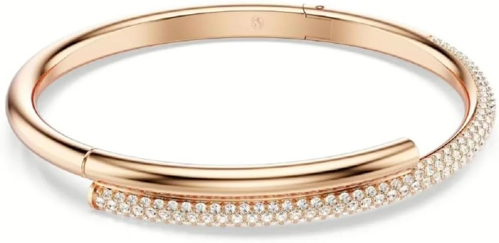 دستبند النگویی زنانه سواروسکی Dextera با روکش طلای رزگلد و بست مغناطیسی، طول 16.1 سانتی متر، سفید