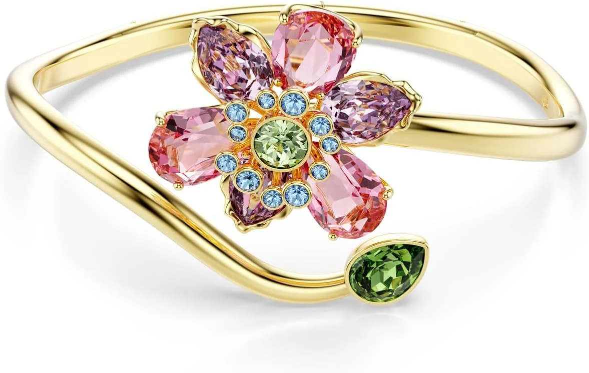 دستبند سواروسکی مدل Idyllia، برش های ترکیبی، گل، چند رنگ، روکش طلایی، سایز متوسط، کریستال