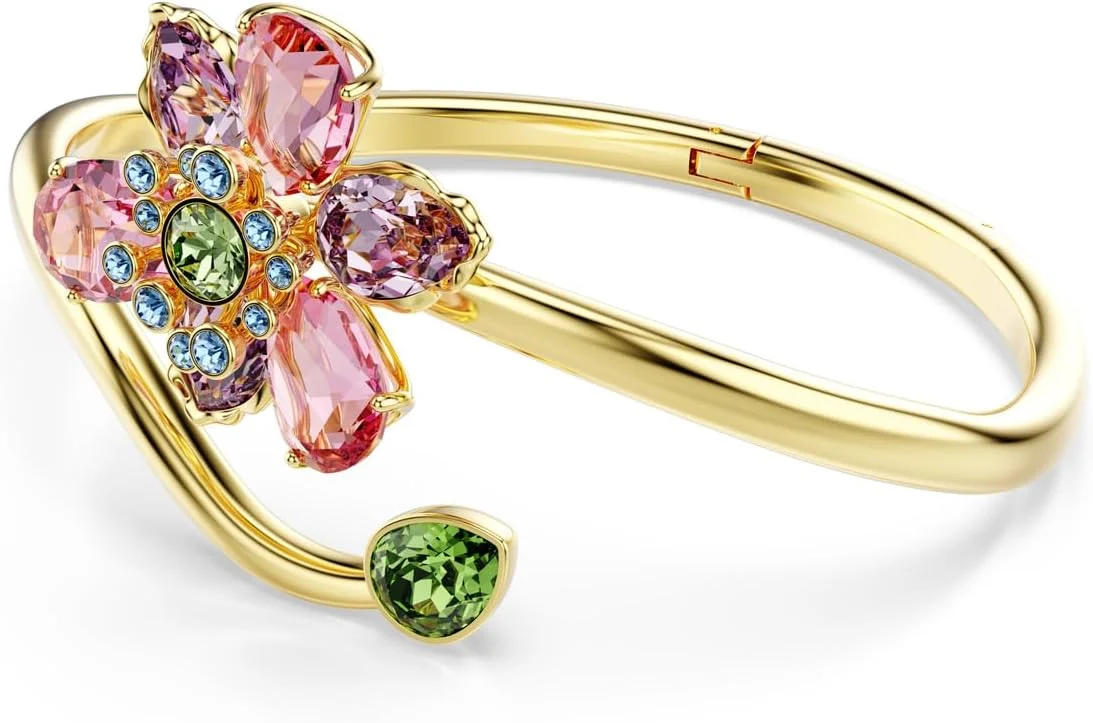 دستبند سواروسکی مدل Idyllia، برش های ترکیبی، گل، چند رنگ، روکش طلایی، سایز متوسط، کریستال
