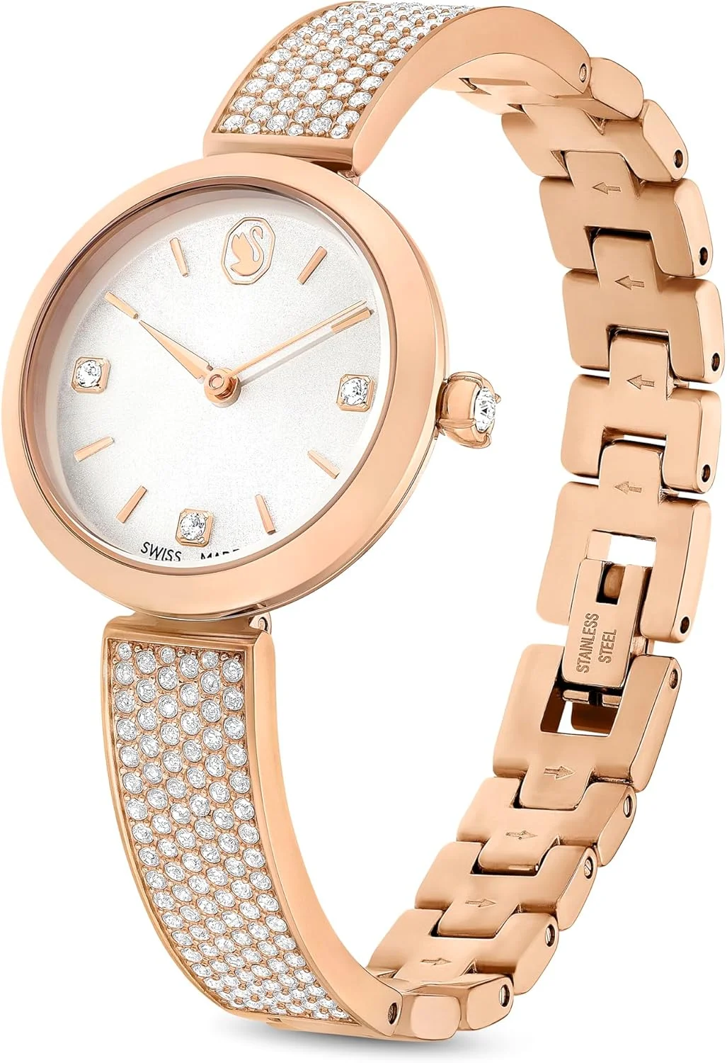 ساعت سواروسکی Illumina ساخت سوئیس، بند فلزی، رزگلد، پرداخت رزگلد 5671202