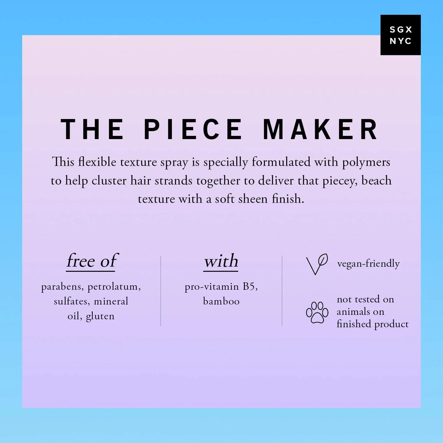 اسپری بافت دهنده مو SGX NYC The Piece Maker - حجم 192 میلی لیتر - ایجاد بافت و لایه های مجزا برای داشتن موهایی ساحلی - حالت دهنده انعطاف پذیر و مقاوم در برابر رطوبت - فاقد سولفات و پارابن اسپری بافت دهنده مو SGX NYC The Piece Maker - حجم 192 میلی لیتر - ایجاد بافت و لایه های مجزا برای داشتن موهایی ساحلی - حالت دهنده انعطاف پذیر و مقاوم در برابر رطوبت - فاقد سولفات و پارابن