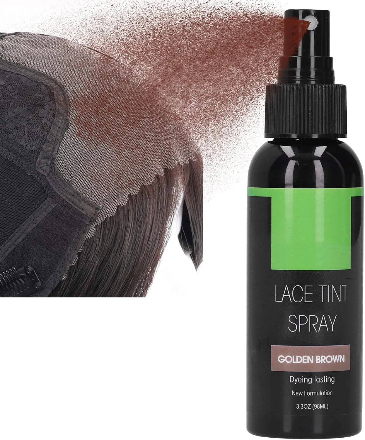 اسپری رنگ توری 98 میلی لیتری، اسپری رنگ قابل حمل برای کلاه گیس های توری، قسمت جلویی توری، بستن توری برای استفاده در سفر، کلاه گیس و تکه های مو، زنانه و مردانه (قهوه ای طلایی)