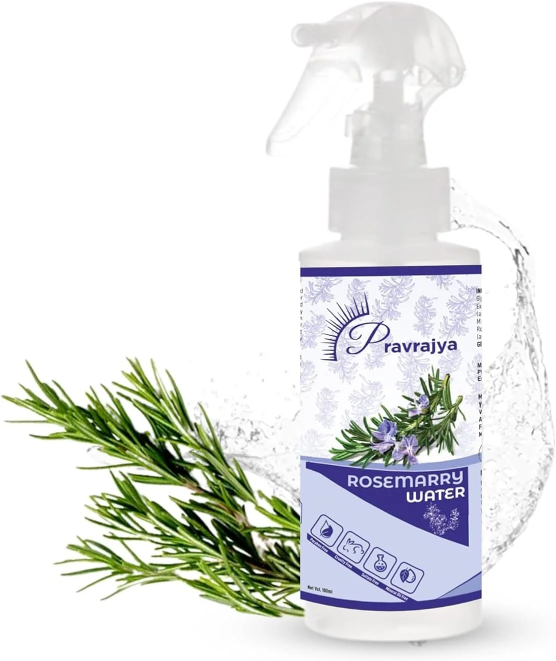 اسپری آب رزماری طبیعی پراوراجیا برای مو - 100 میلی لیتر | تقویت کننده مو | مناسب برای انواع مو (بسته 1 عددی)