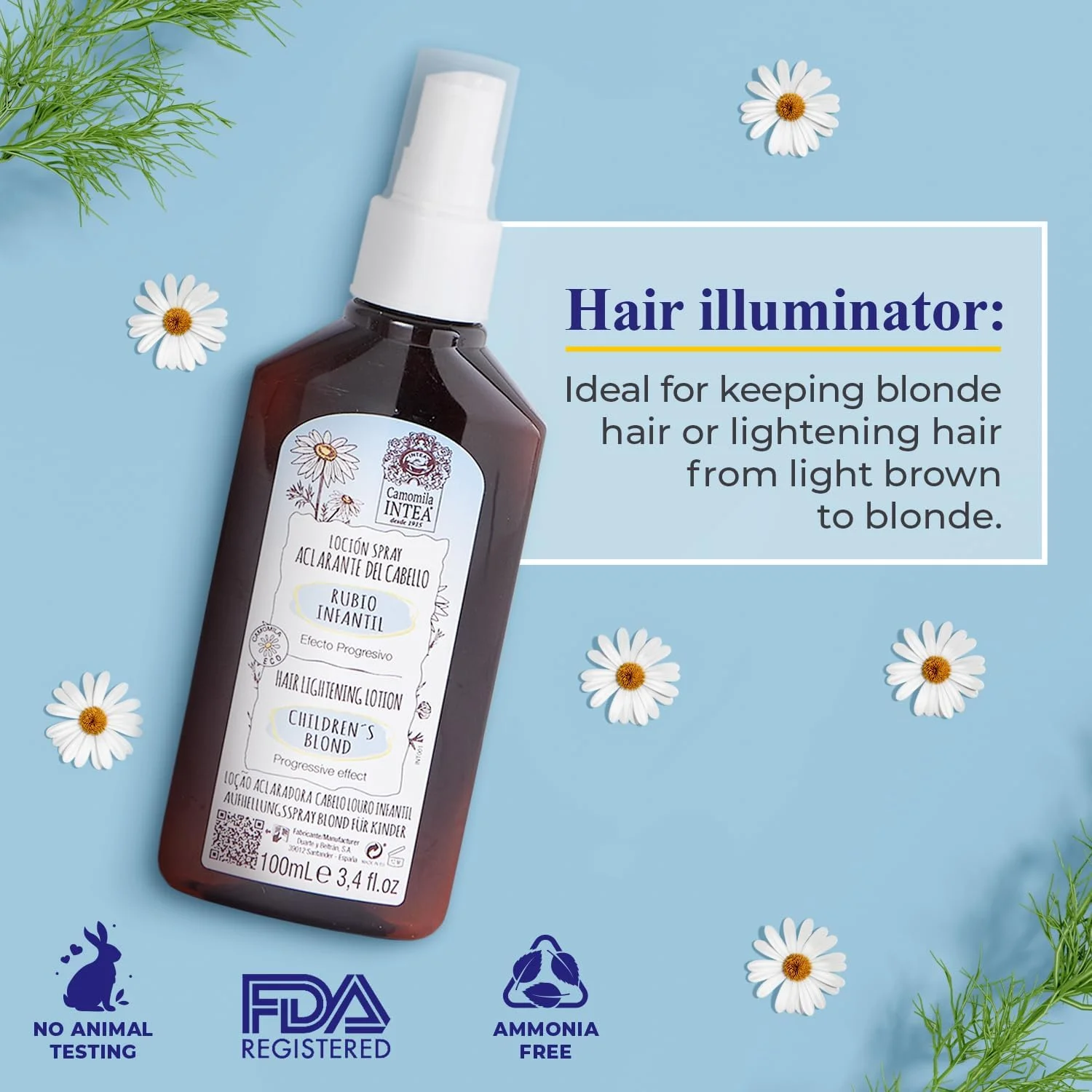 اسپری روشن کننده موی بلوند کودکان با عصاره طبیعی بابونه - مناسب کودکان و نوجوانان، به آسانی و با ایمنی کامل به رنگ بلوند دلخواه خود برسید، بدون آسیب، لکه یا بو (100 میلی لیتر)