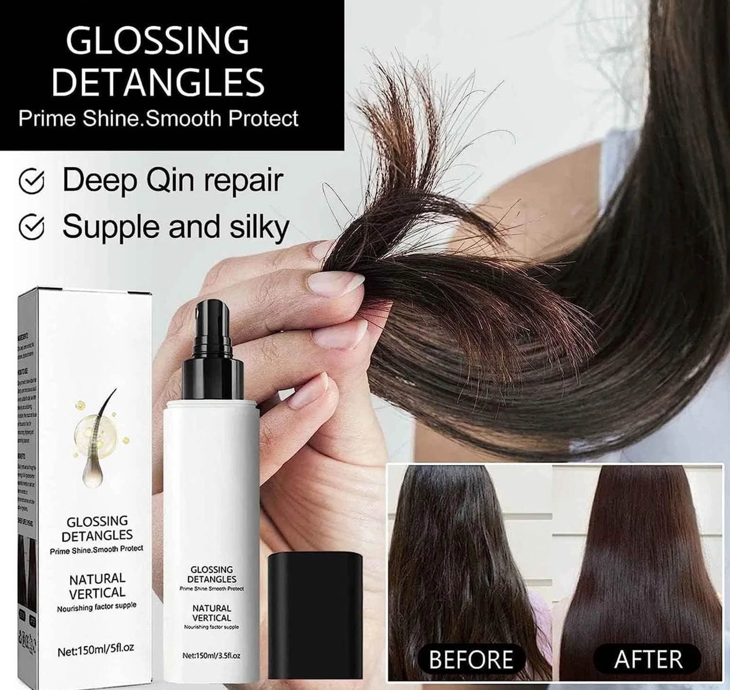 اسپری بازکننده گره مو و براق کننده مو از برند جنیفر انیستون، 150 میلی لیتر، اسپری براق کننده و باز کننده گره مو، اسپری مراقبت از مو و براق کننده برای بانوان، ترمیم موهای خشک و وز (2 عدد)