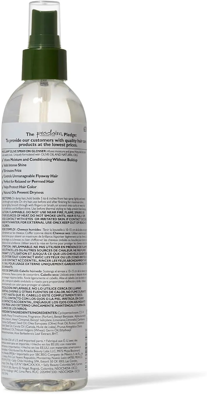 اسپری براق کننده موی زیتون پروکلیم، باز کننده گره، نرم کننده، ضد وز، مناسب موهای فر و رنگ شده، فاقد پارابن و سولفات، افزایش دهنده درخشندگی رنگ مو