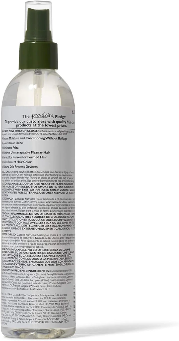 اسپری براق کننده موی زیتون پروکلیم، باز کننده گره، نرم کننده، ضد وز، مناسب موهای فر و رنگ شده، فاقد پارابن و سولفات، افزایش دهنده درخشندگی رنگ مو