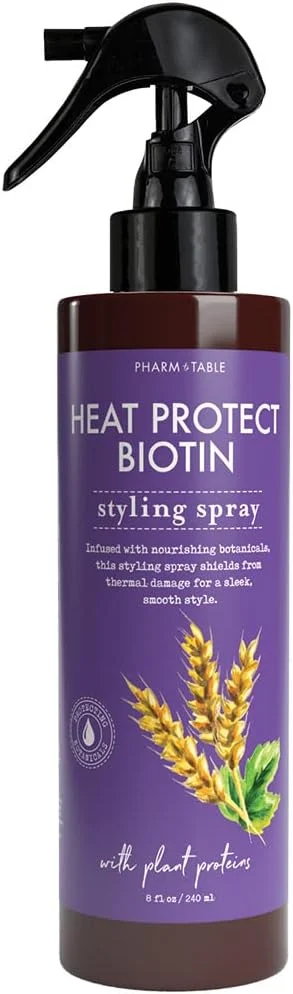 اسپری محافظ حرارت مو فارم تو تیبل حاوی بیوتین، ۲۴۰ میلی لیتر، محافظت از مو در برابر حرارت تا دمای ۲۳۰ درجه سانتیگراد، حاوی ویتامین B7