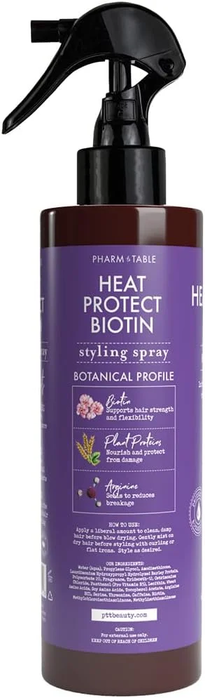اسپری محافظ حرارت مو فارم تو تیبل حاوی بیوتین، ۲۴۰ میلی لیتر، محافظت از مو در برابر حرارت تا دمای ۲۳۰ درجه سانتیگراد، حاوی ویتامین B7