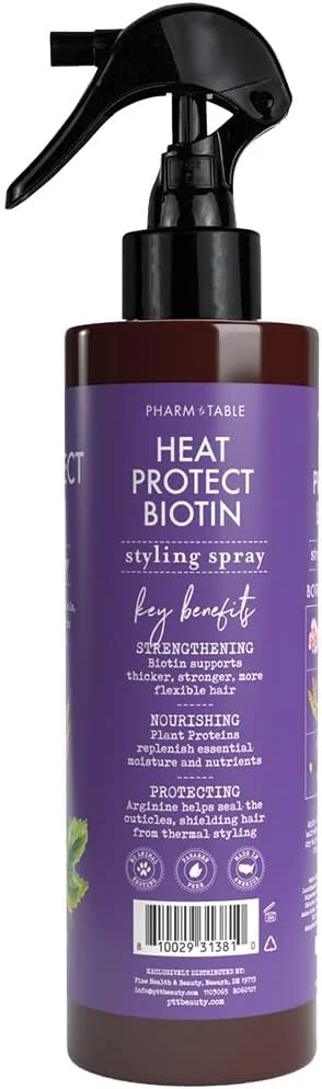 اسپری محافظ حرارت مو فارم تو تیبل حاوی بیوتین، ۲۴۰ میلی لیتر، محافظت از مو در برابر حرارت تا دمای ۲۳۰ درجه سانتیگراد، حاوی ویتامین B7