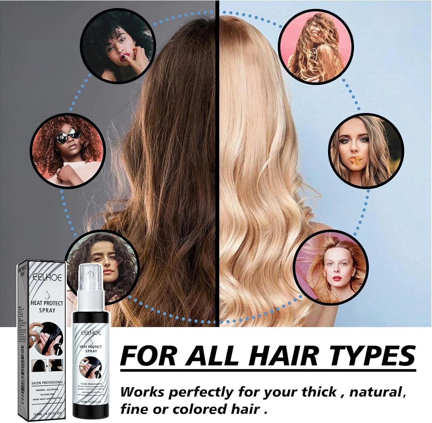 اسپری محافظ حرارت مو، محافظت حرارتی ضد وز آزونی، اسپری مرطوب کننده و عایق برای ظاهری صاف و براق، ایمن برای انواع مو (125 میلی لیتر) اسپری محافظ حرارت مو، محافظت حرارتی ضد وز آزونی، اسپری مرطوب کننده و عایق برای ظاهری صاف و براق، ایمن برای انواع مو (125 میلی لیتر)