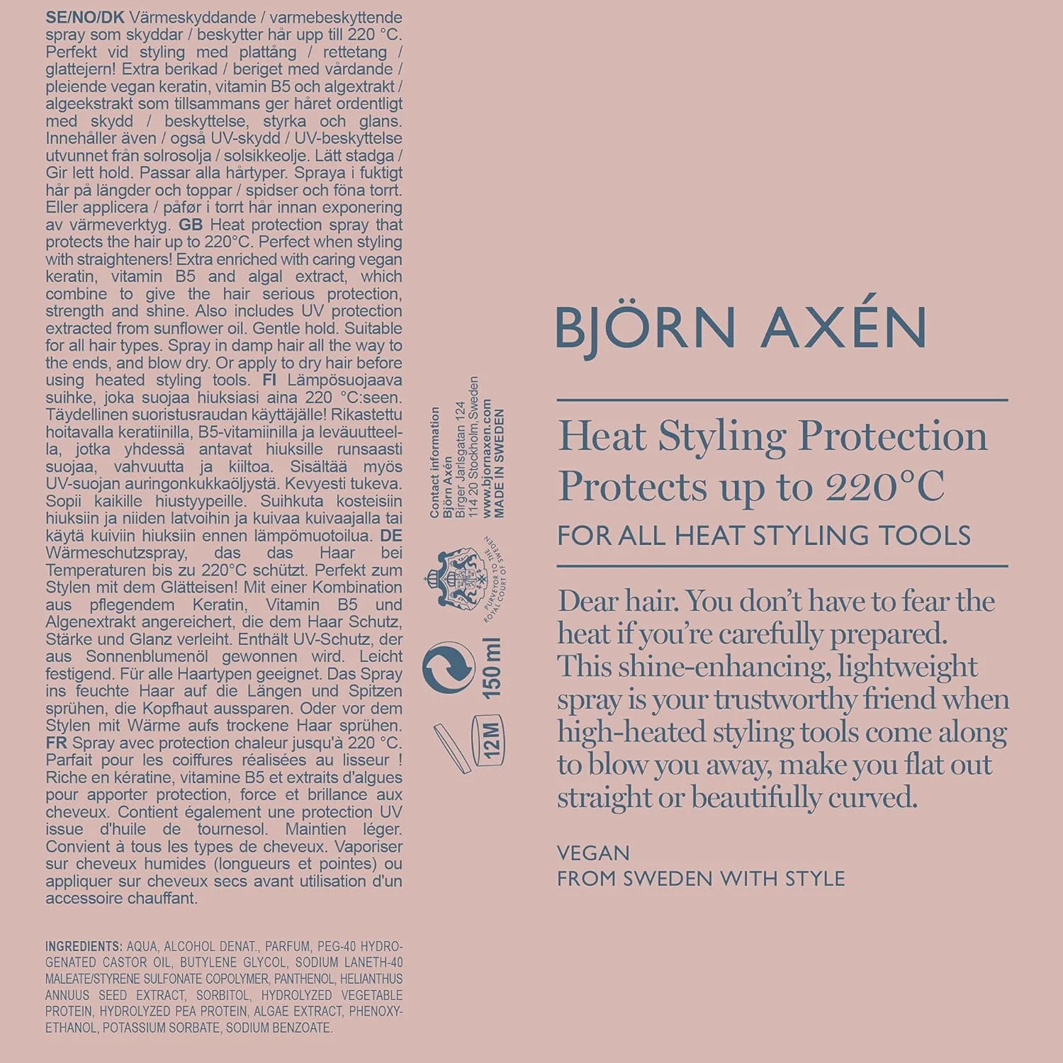 اسپری محافظ حرارت مو بیورن آکسن، 150 میلی لیتر، محافظت از مو تا 220 درجه سانتیگراد، محافظت در هنگام استفاده از ابزارهای حالت دهنده حرارتی، ارائه دهنده محافظت در برابر اشعه ماوراء بنفش اسپری محافظ حرارت مو بیورن آکسن، 150 میلی لیتر، محافظت از مو تا 220 درجه سانتیگراد، محافظت در هنگام استفاده از ابزارهای حالت دهنده حرارتی، ارائه دهنده محافظت در برابر اشعه ماوراء بنفش