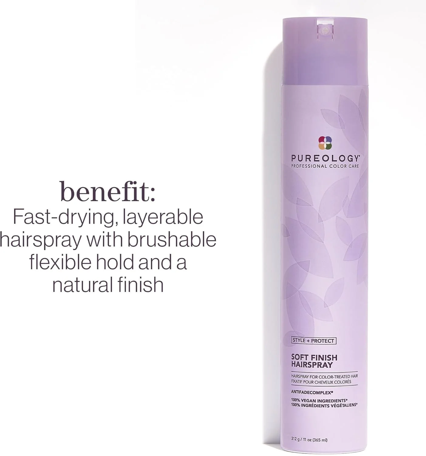 اسپری مو Pureology Style + Protect Soft Finish | برای موهای رنگ شده | حالت دهنده انعطاف پذیر، اسپری مو غیر خشک کننده | بدون سیلیکون | وگان | بسته بندی جدید | 311 گرم
