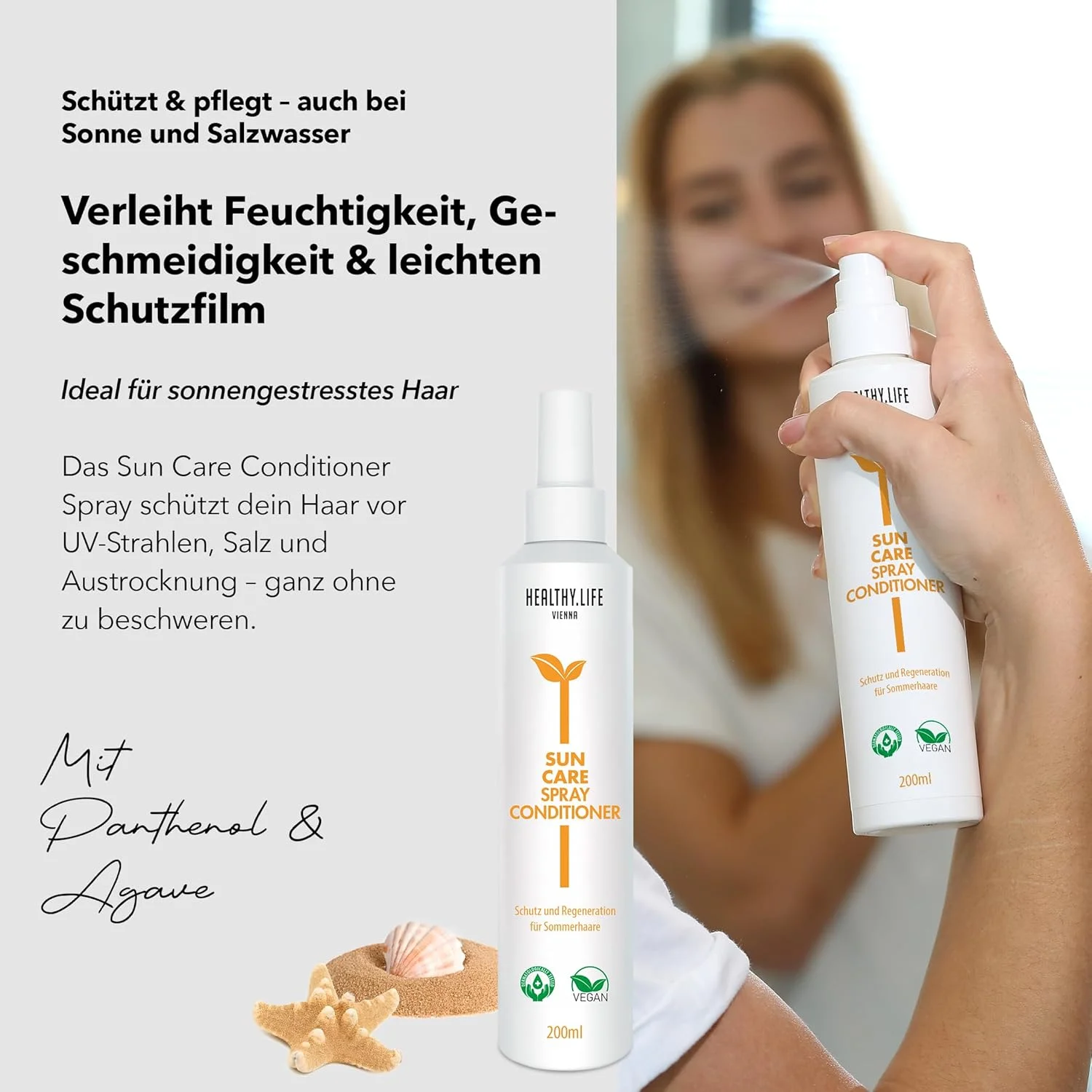 اسپری مراقبت از مو HLV با محافظت در برابر اشعه ماوراء بنفش، اسپری نرم کننده مراقبت از آفتاب، مراقبت از مو وگان با پانتنول و آگاو، محافظت در برابر آفتاب و آب نمک، برای رطوبت و شانه پذیری، موهای صاف (200 میلی لیتر)