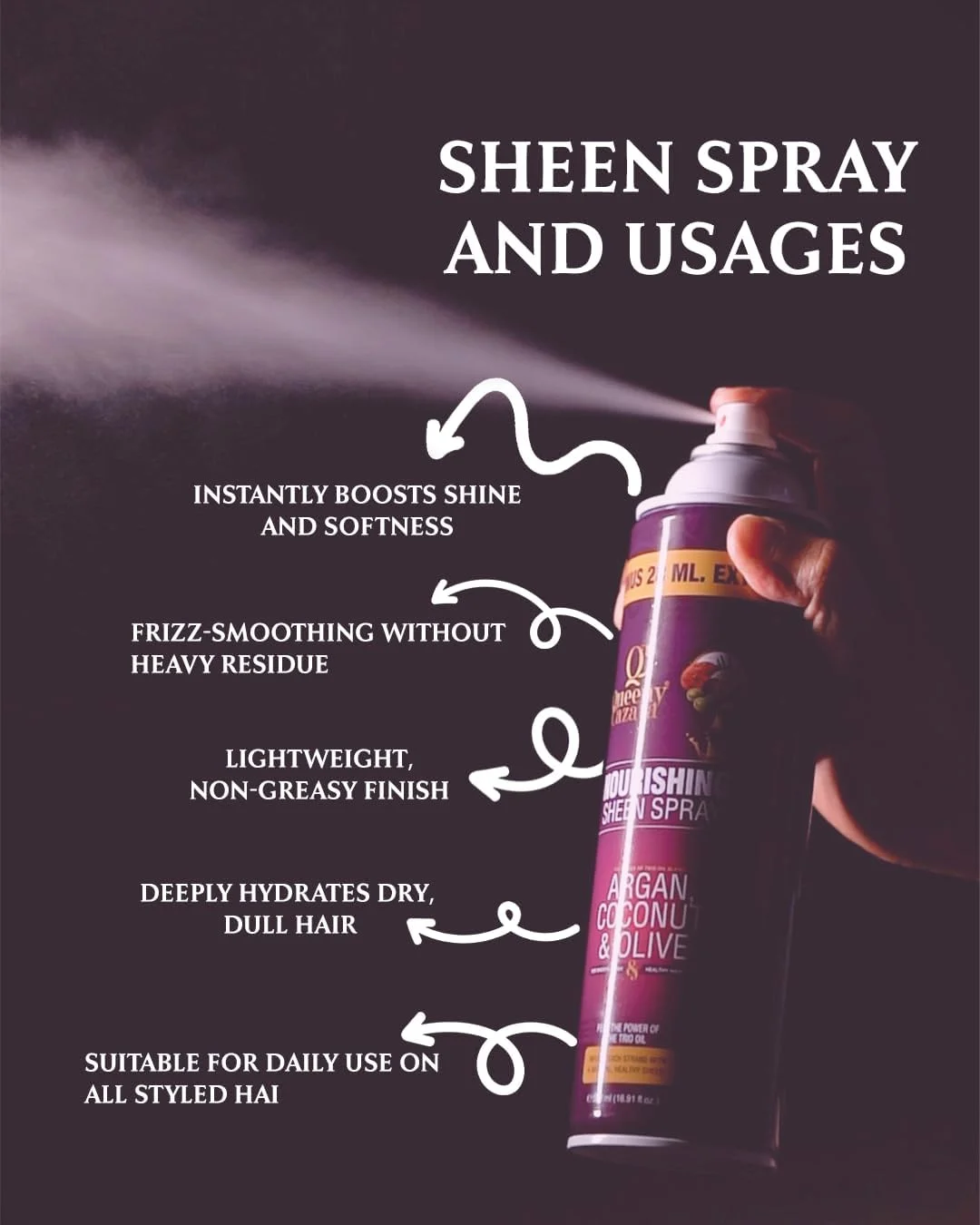 کوئینی کازرا - آرگان، نارگیل و زیتون (ترکیب روغن سه گانه قدرتمند) - اسپری درخشان کننده مغذی 500 میلی لیتر (28 میلی لیتر بیشتر) - برای موهای صاف، براق و سالم. کوئینی کازرا - آرگان، نارگیل و زیتون (ترکیب روغن سه گانه قدرتمند) - اسپری درخشان کننده مغذی 500 میلی لیتر (28 میلی لیتر بیشتر) - برای موهای صاف، براق و سالم.