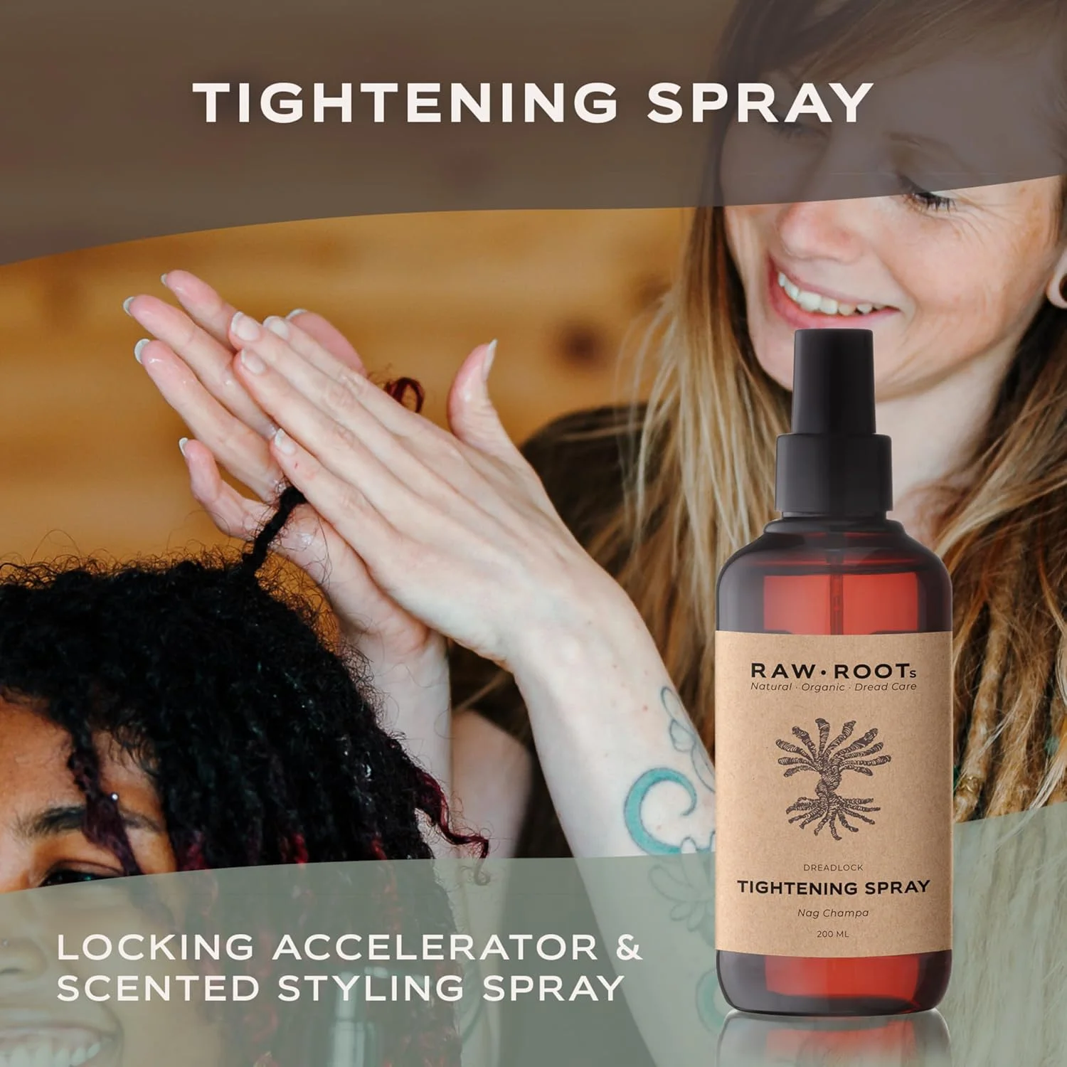 اسپری سفت کننده دریدلاک RAW ROOTs | 200 میلی لیتر | Nag Champa | اسپری سفت کننده - کاهش موهای شل و تازه سازی دریدلاک ها | لوازم آرایشی طبیعی وگان پایدار با آلوئه ورا