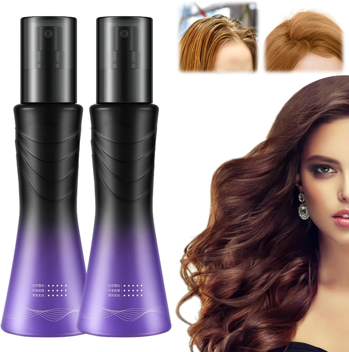 اسپری طراوت بخش مو (2 عدد، 100 میلی لیتر)، کنترل چربی، ضد وز، اسپری حالت دهنده غیر چسبنده برای انواع مو - نرم کننده عمیق با ویتامین E، کافئین و جینسینگ برای موهای فر، خشک و آسیب دیده