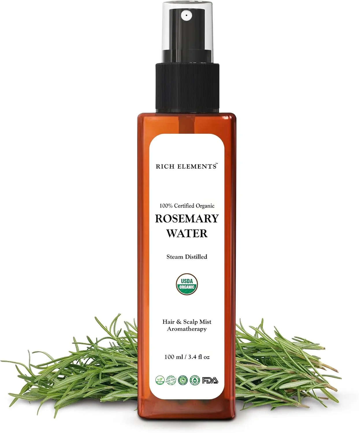 اسپری آب رزماری ارگانیک ریچ المنتس، میست مو (بسته 2 عددی، 100 میلی لیتر)