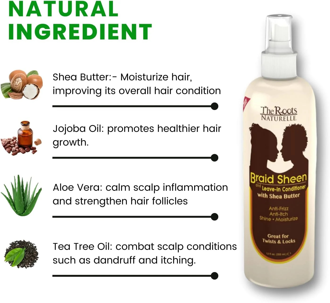 اسپری براق کننده مو با عصاره های طبیعی (یک عدد - 355 میلی لیتر). مرطوب کننده مو غنی شده با ویتامین ها و روغن های ضروری