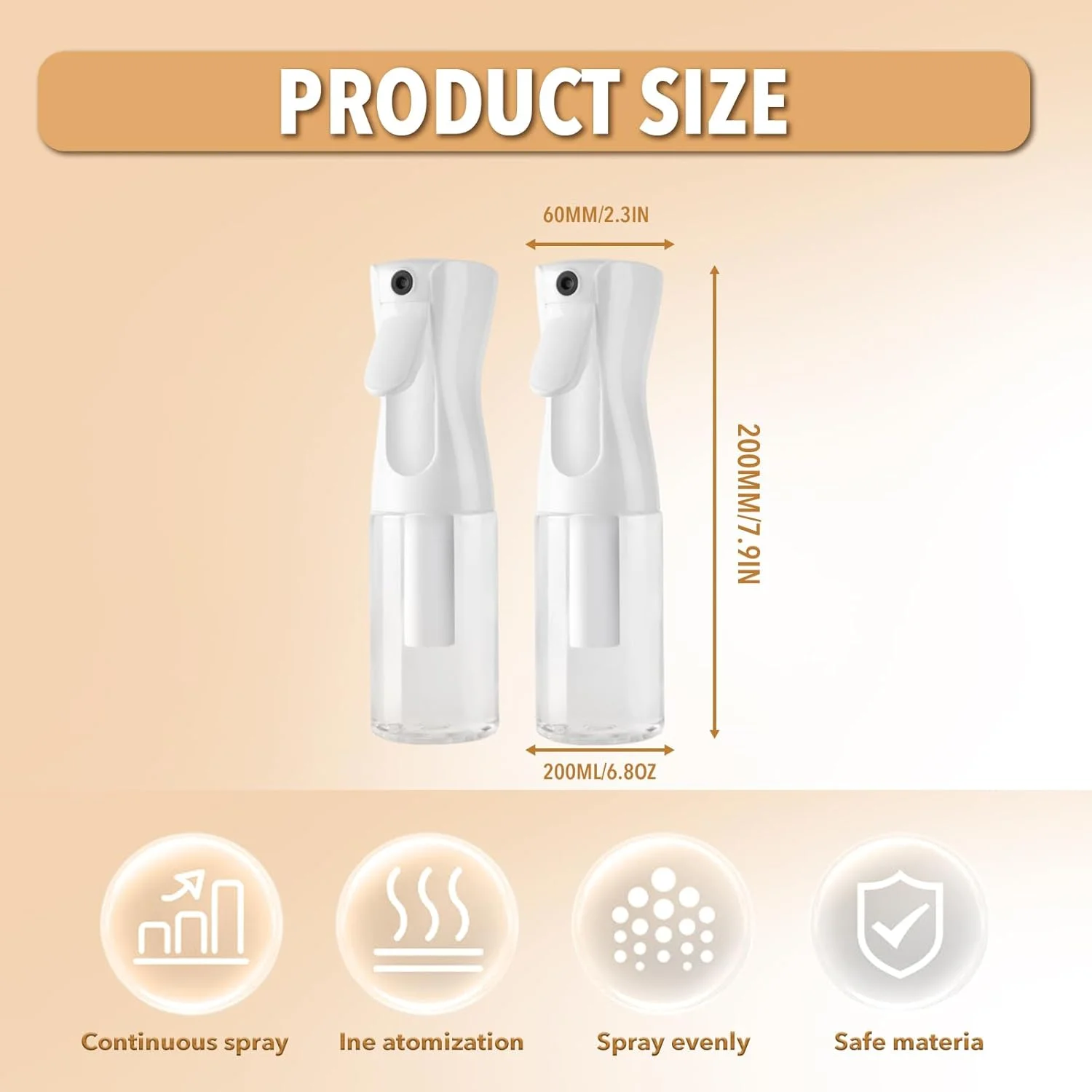 بطری اسپری روکینوی 2 عددی، اسپری کننده الترا فاین برای حالت دادن به مو، تمیز کردن، گیاهان، مه پاشی و مراقبت از پوست، بطری اسپری مداوم (200 میلی لیتر / 6.8 اونس) (سفید-رنگ شفاف)