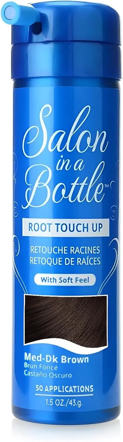 اسپری پوشاننده فوری و موقت ریشه مو Salon In A Bottle برای پوشاندن ریشه ها و سفیدی مو بین دفعات مراجعه به آرایشگاه - اسپری با کیفیت حرفه ای برای محصولات مو برای زنان و مردان - قهوه ای تیره متوسط، 43 گرم