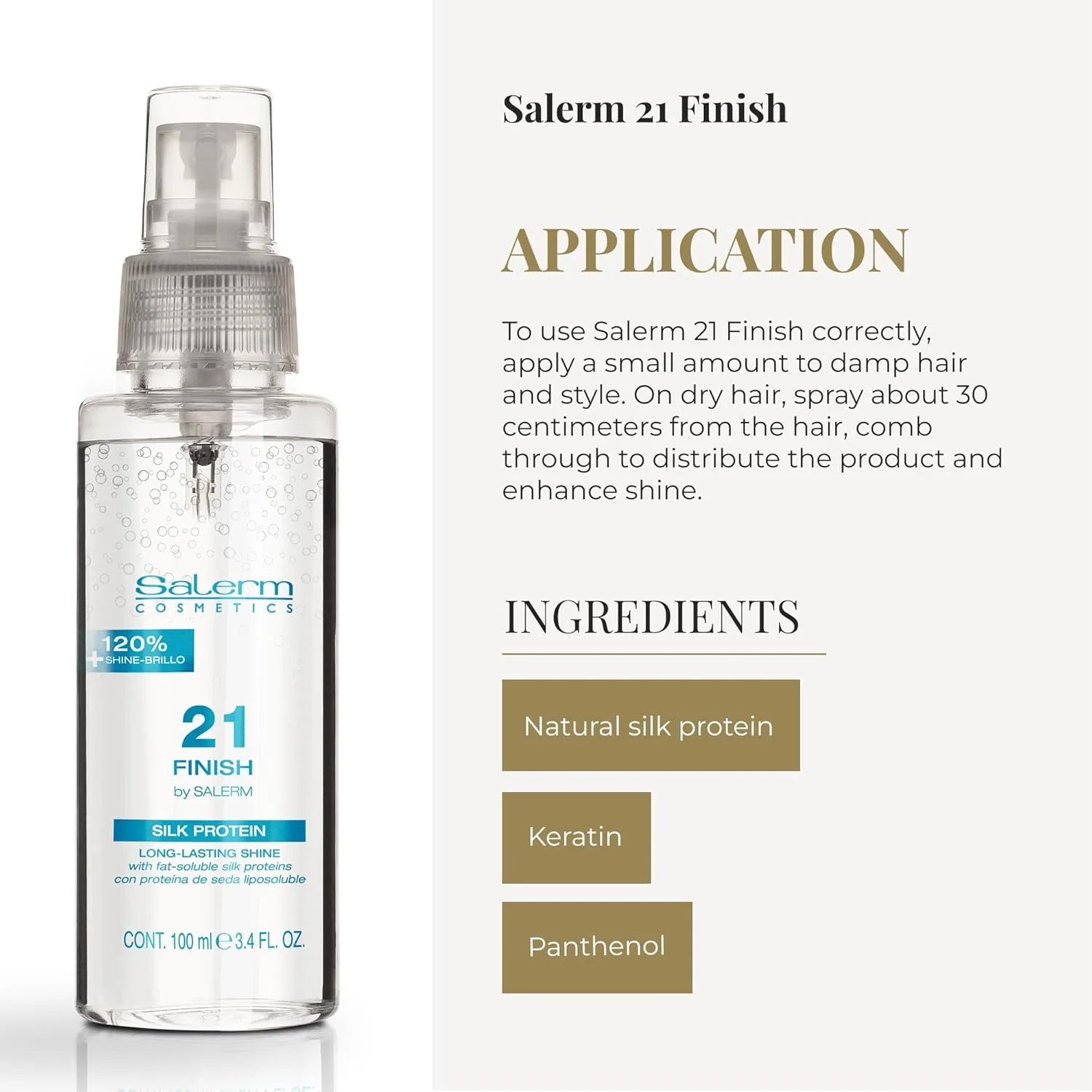 اسپری درخشان کننده مو SALERM - Salerm 21 Finish - 100 میلی لیتر - حاوی پروتئین های ابریشم - لمس نهایی درخشان کننده - آبرسانی و افزایش درخشندگی مو - نتیجه فوری - محافظ حرارت اسپری درخشان کننده مو SALERM - Salerm 21 Finish - 100 میلی لیتر - حاوی پروتئین های ابریشم - لمس نهایی درخشان کننده - آبرسانی و افزایش درخشندگی مو - نتیجه فوری - محافظ حرارت