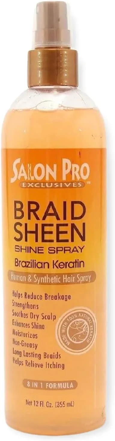 اسپری براق کننده و درخشان کننده مو Salon Pro Braid با فرمول 8 در 1 حاوی روغن کراتین برزیلی، 355 میلی لیتر