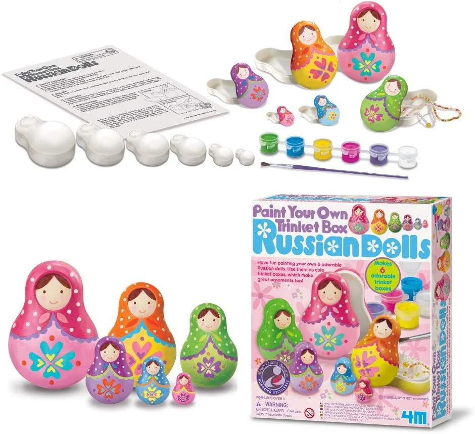 جعبه جواهرات روسی 4M - رنگ آمیزی و تزئین 6 جعبه جواهرات عروسکی تودرتو با 6 رنگ و قلم مو | مجموعه صنایع دستی و کلکسیونی برای کودکان 5 سال به بالا | مدل Toysmith 3699 جعبه جواهرات روسی 4M - رنگ آمیزی و تزئین 6 جعبه جواهرات عروسکی تودرتو با 6 رنگ و قلم مو | مجموعه صنایع دستی و کلکسیونی برای کودکان 5 سال به بالا | مدل Toysmith 3699