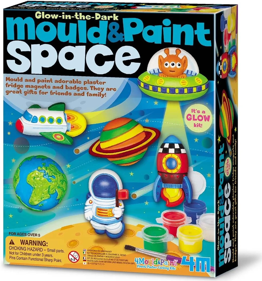 کیت قالب گیری و رنگ آمیزی فضایی شب تاب 4M – ساخت مگنت و بج سینه با طرح فضایی برای کودکان 5 سال به بالا | ساخت و رنگ آمیزی سیارات، ستارگان و یوفوها با جلوه های شب تاب | کیت کاردستی STEM | 403546