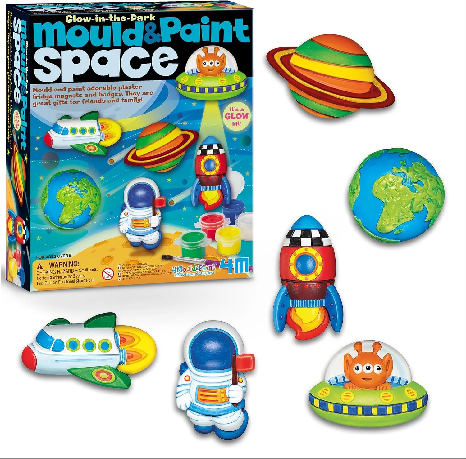 کیت قالب گیری و رنگ آمیزی فضایی شب تاب 4M – ساخت مگنت و بج سینه با طرح فضایی برای کودکان 5 سال به بالا | ساخت و رنگ آمیزی سیارات، ستارگان و یوفوها با جلوه های شب تاب | کیت کاردستی STEM | 403546