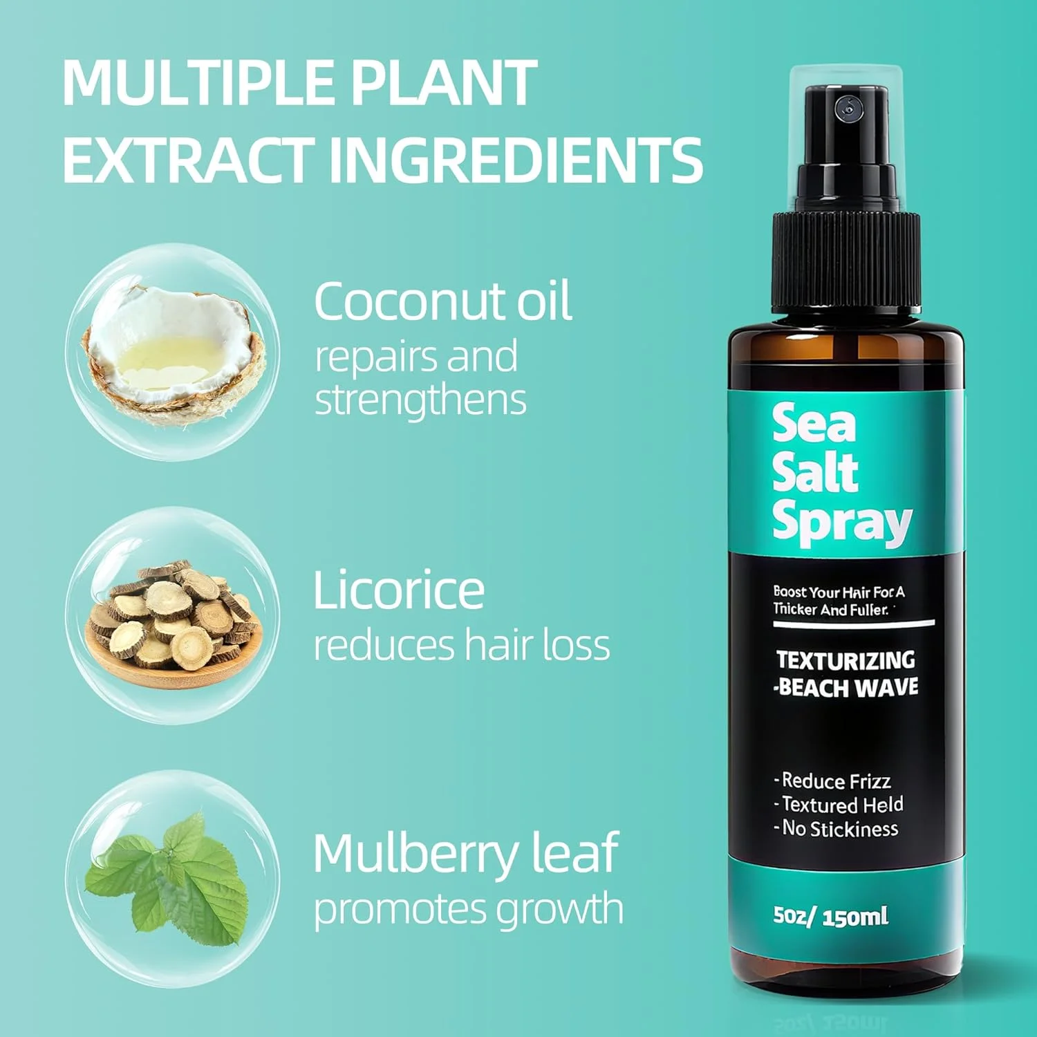 اسپری نمک دریا برای مو، مناسب آقایان و بانوان، 148 میلی لیتر - بافت دهنده و حجم دهنده مو، اسپری فر کننده و ایجاد حالت موج دار ساحلی برای مو