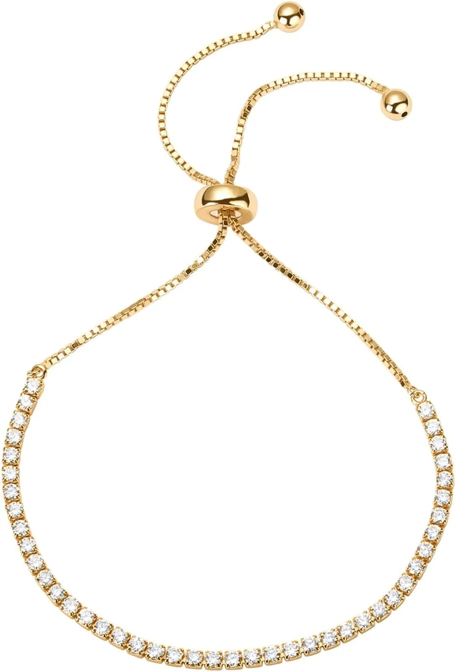 دستبند تنیس کلاسیک زنانه پاوی با روکش طلای 14 عیار و زیرکونیا مکعبی | لغزنده قابل تنظیم