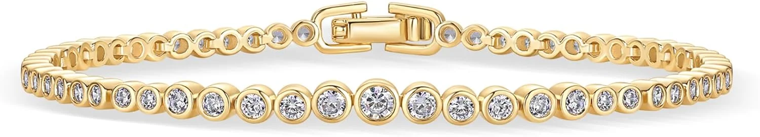 دستبند تنیس زنانه پاوی با روکش طلای 14 عیار و نگین های زیرکونیا گرد | هدیه جواهرات مد روز