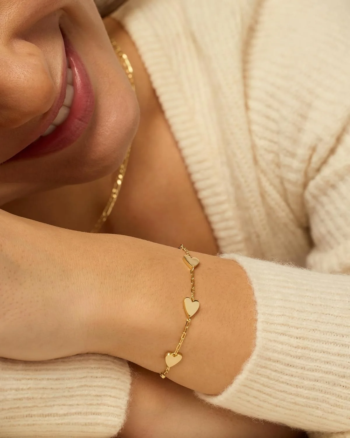 دستبند زنجیری ظریف با آویز قلب پاوی با روکش طلای 14 عیار برای زنان | دستبند پیوند قابل تنظیم دوستی و عشق