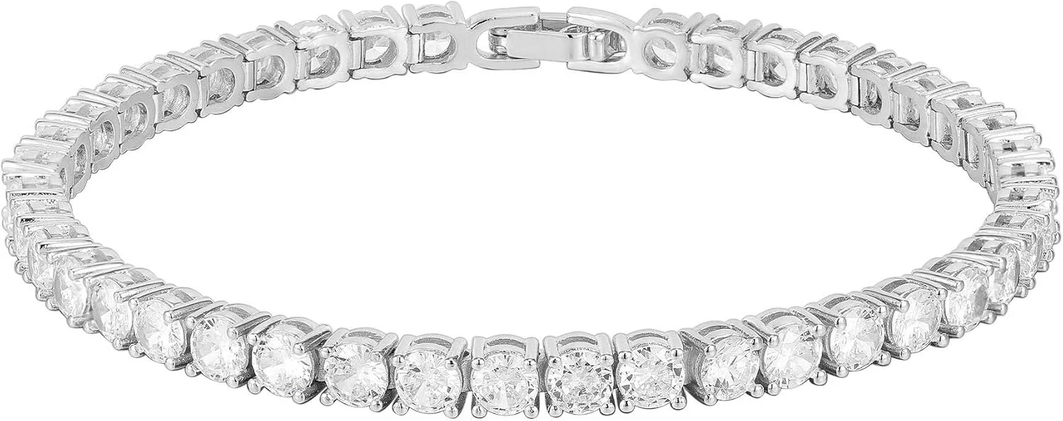 دستبند تنیس کلاسیک با روکش طلای 14 عیار و نگین زیرکونیا | دستبند طلا زنانه | زیرکونیا 4 میلی متری، سایز 6.5-7.5 اینچ