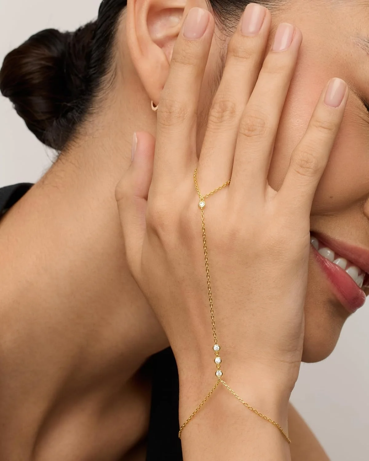 دستبند زنجیری دستی با روکش طلای 14 عیار PAVOI برای زنان | دستبند ظریف زیرکونیا مکعبی و زنجیر انگشتر، زیورآلات بدن