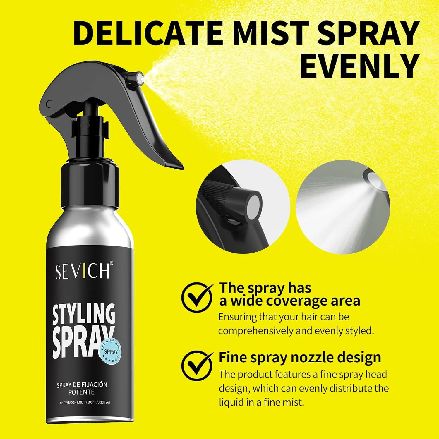 اسپری حالت دهنده مو مردانه SEVICH - اسپری موی قوی، حاوی عصاره گیاهی، حالت دهی ماندگار، با طراوت و غیر چرب، استفاده آسان، 100 میلی لیتر