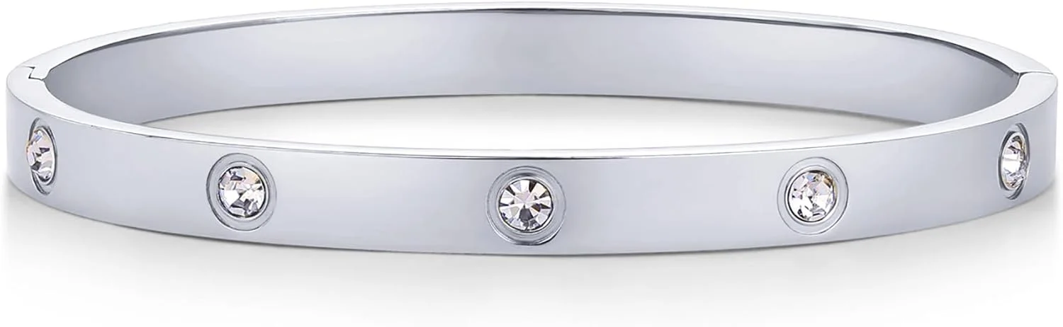 دستبند النگویی زنانه پاوی با روکش طلای 14 عیار و استیل ضد زنگ | دستبند با سنگ های زیرکونیا