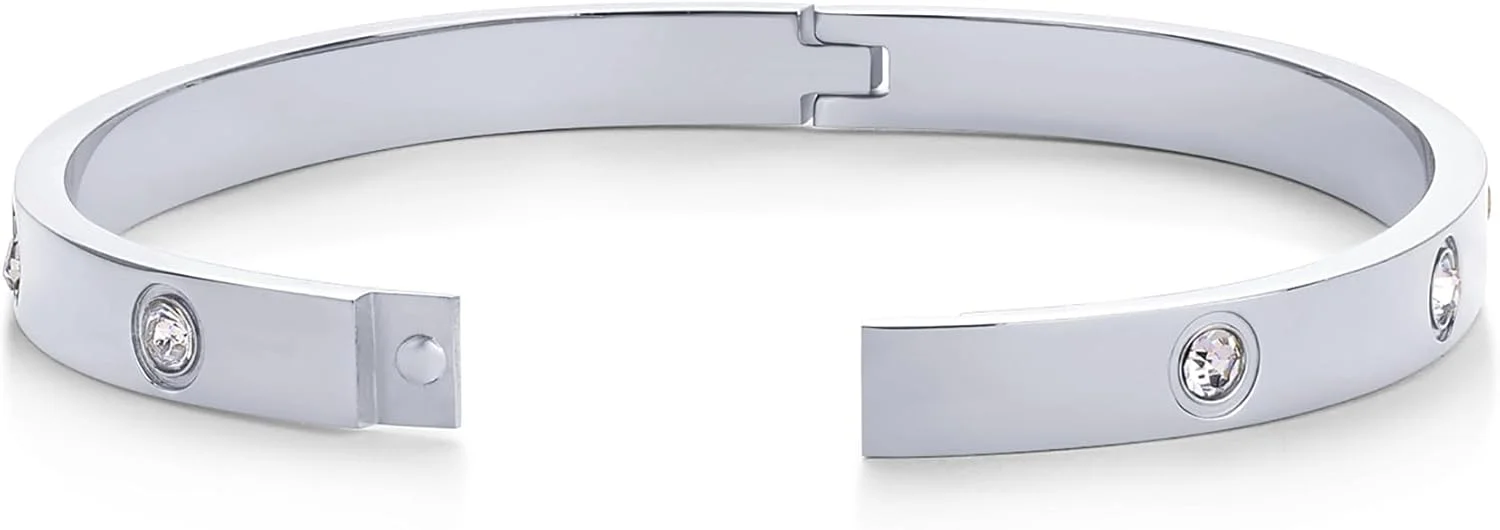 دستبند النگویی زنانه پاوی با روکش طلای 14 عیار و استیل ضد زنگ | دستبند با سنگ های زیرکونیا