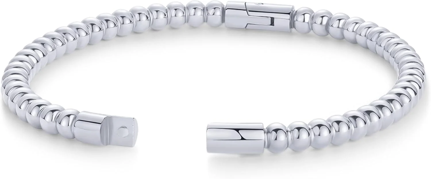 دستبند النگویی مهره ای استیل با روکش طلای 14 عیار PAVOI زنانه | سایز 6.5 یا 7 اینچ