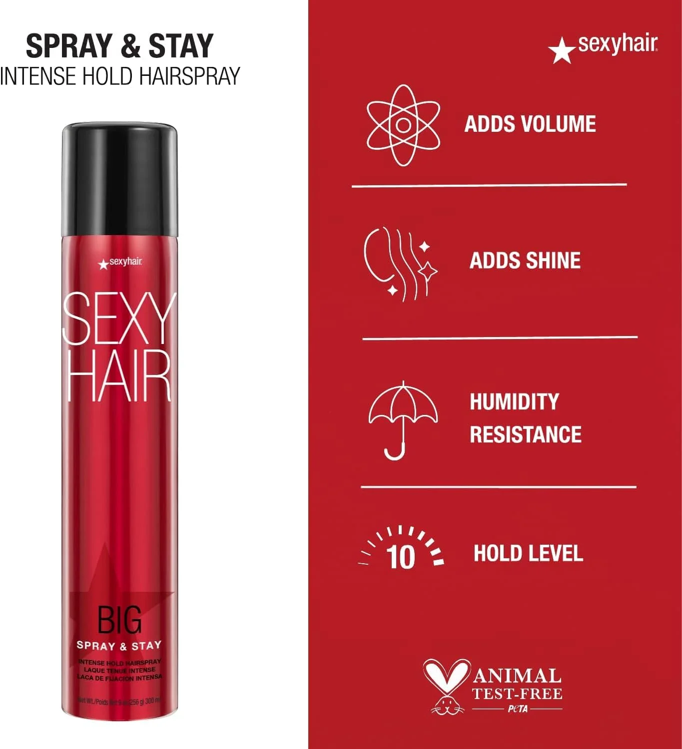 اسپری مو حجم دهنده و نگهدارنده قوی SexyHair، 255 گرم | ماندگاری و درخشش فوق العاده | مقاوم در برابر رطوبت تا 72 ساعت | مناسب برای انواع مو