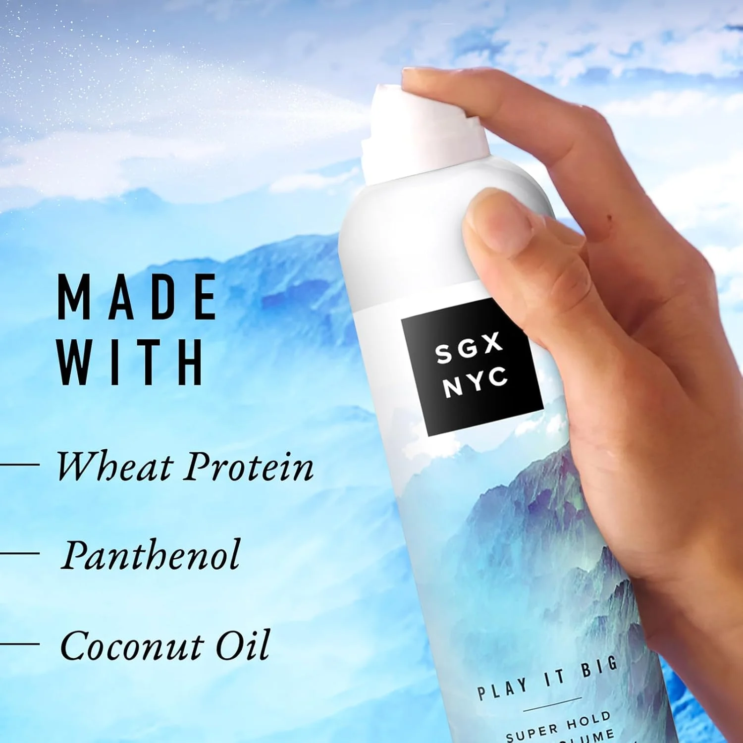 اسپری مو حجم دهنده و حالت دهنده SGX NYC Play it Big - اسپری مو با ماندگاری طولانی و ضد وز - بدون پارابن و حاوی روغن نارگیل - 250 میلی لیتر