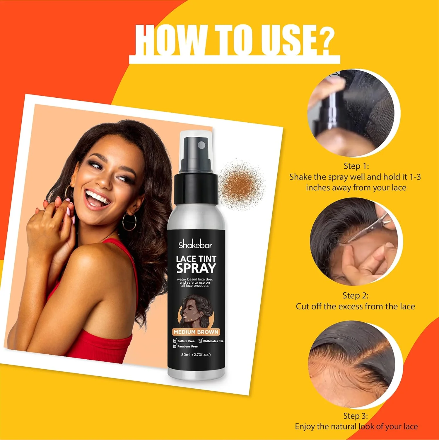 اسپری رنگ توری برای کلاه گیس، ۸۰ میلی لیتر، رنگ قهوه ای متوسط، فرمول خشک شدن سریع برای ظاهری یکنواخت و طبیعی