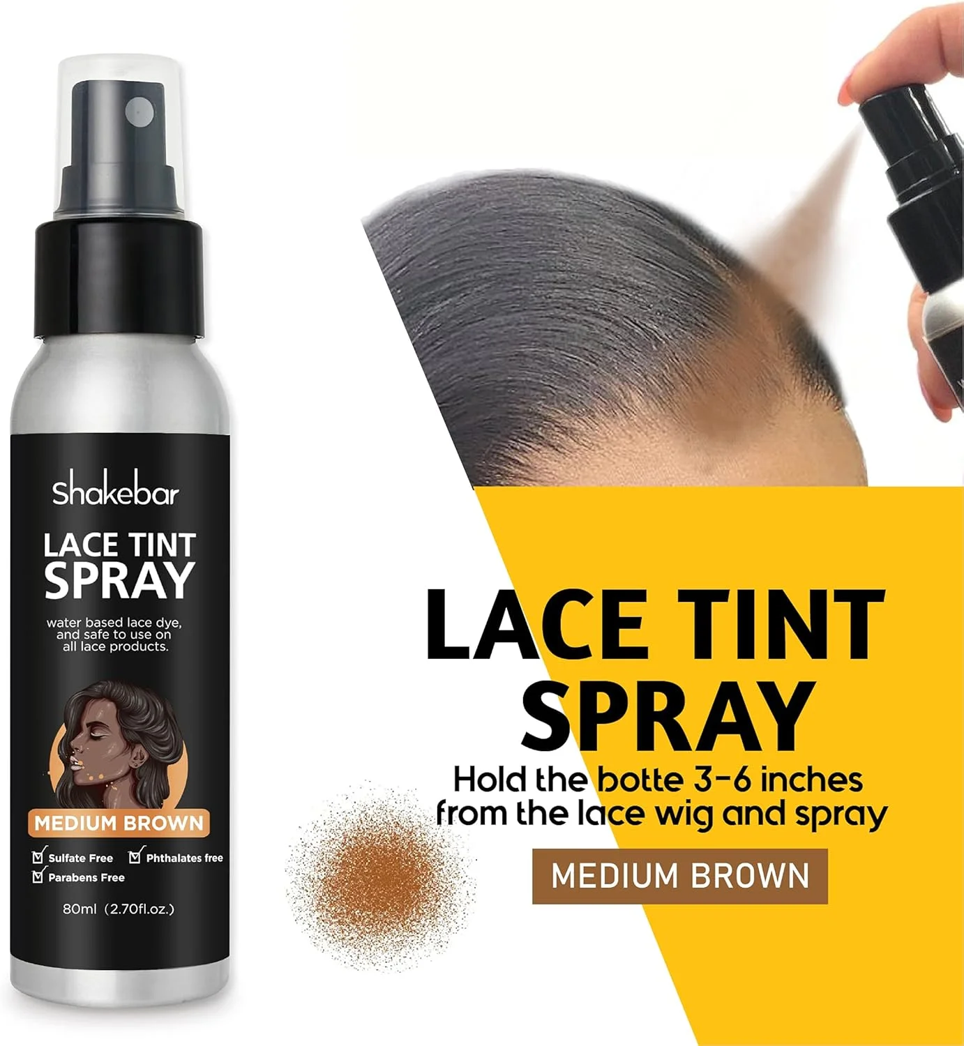 اسپری رنگ توری برای کلاه گیس، ۸۰ میلی لیتر، رنگ قهوه ای متوسط، فرمول خشک شدن سریع برای ظاهری یکنواخت و طبیعی