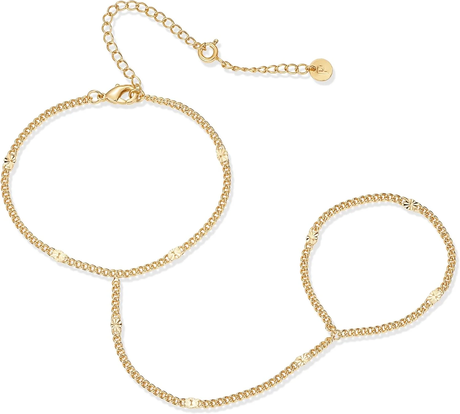 دستبند زنجیری روکش طلای 14 عیار پاوی برای زنان | دستبند ظریف زیرکونیا مکعبی و انگشتر زنجیری