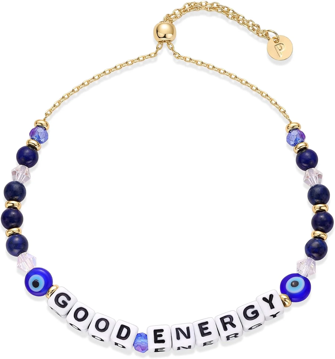 دستبندهای مهره‌ای سنگ‌های قیمتی چشم نظر رنگی با روکش طلای 14 عیار PAVOI برای زنان | دستبندهای دوستی مهره‌ای قابل تنظیم با کلمات | من کافی هستم، بی باک، نفس بکش، انرژی خوب، در دوران من، سپاسگزار تو