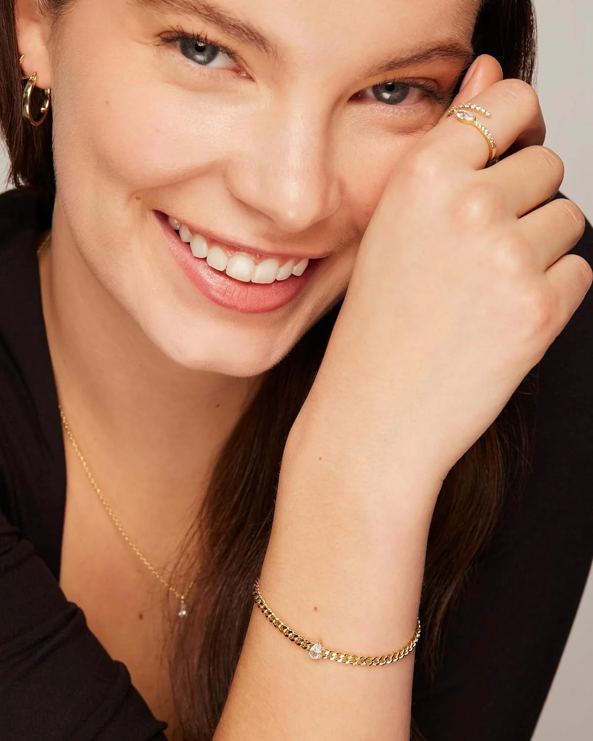 دستبند تک نگین زیرکونیا مکعبی با روکش طلای 14 عیار پاویو | جواهرات دستبند زنجیری زنانه